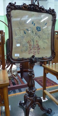 Lot 1327 - A Victorian needlework pole screen