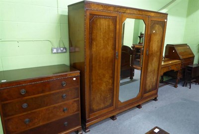 Lot 1350 - A Waring &amp; Gillows two piece burr walnut bedroom suite comprising four height chest of...