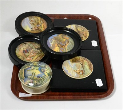 Lot 7 - A collection of six Pratt ware transfer printed pot lids