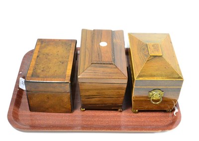 Lot 22 - A Victorian rosewood tea caddy and two others