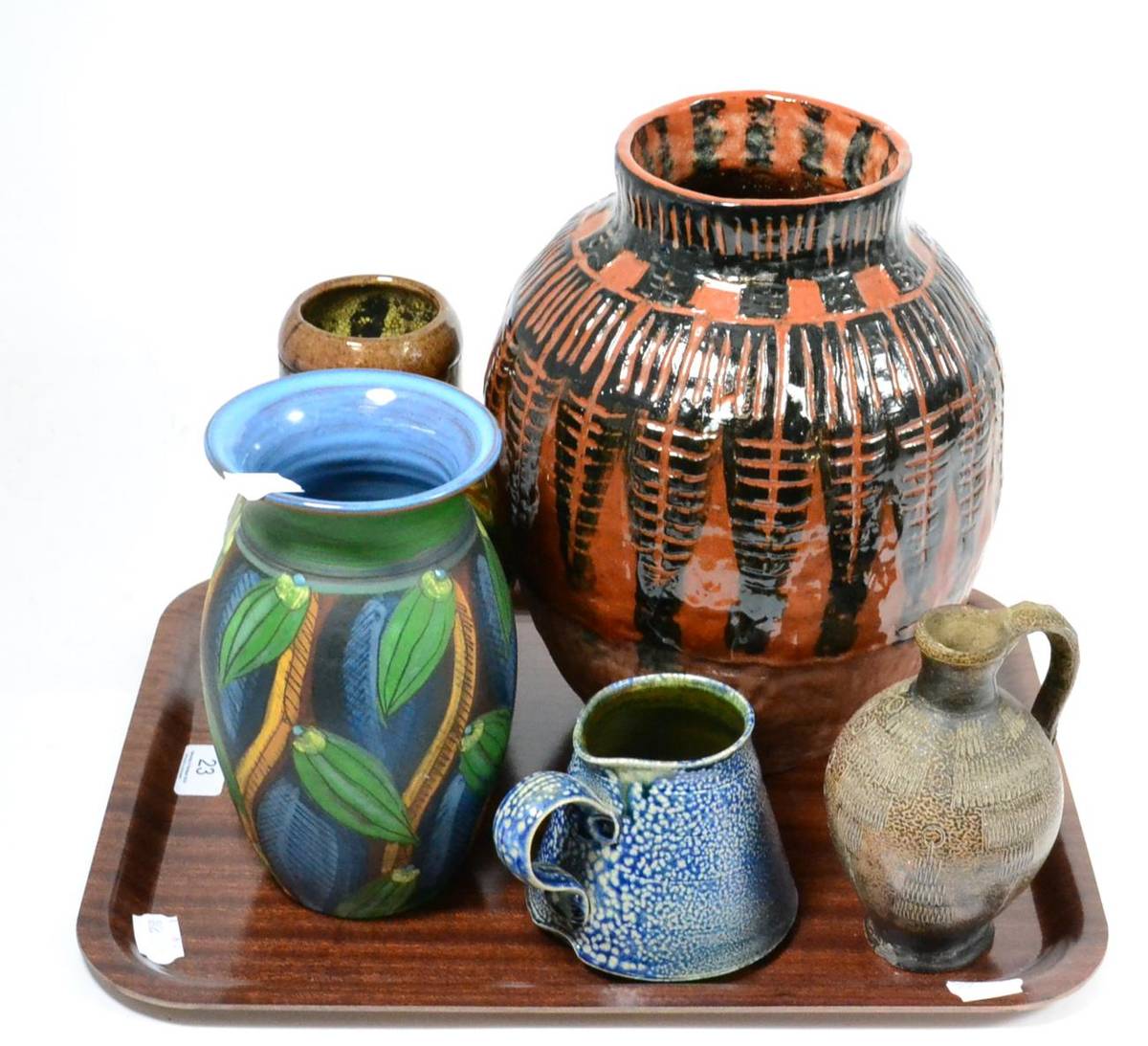 Lot 23 - Five studio vases and a small stoneware jug