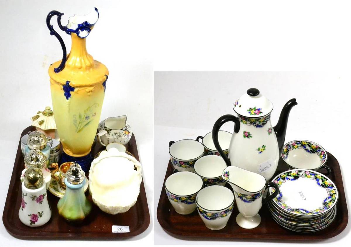 Lot 26 - Royal Doulton coffee set, china sugar sifter, Austrian china jug vase, Royal Dux figure etc