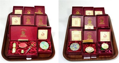 Lot 27 - A collection of Staffordshire enamel boxes (17 on two trays)