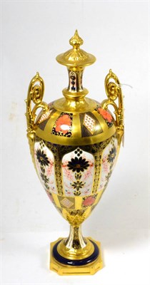 Lot 36 - A Royal Crown Derby twin-handled Imari vase
