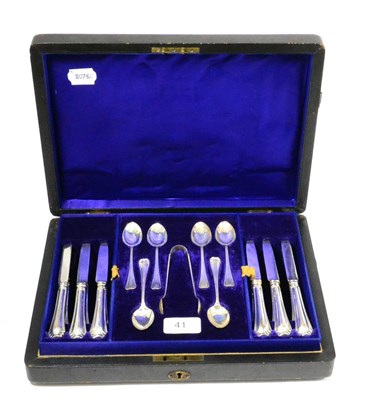 Lot 41 - An Edwardian silver combined fruit set with coffee spoon set with tongs, Sheffield 1904, in...