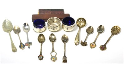 Lot 51 - Two guinea scales, silver salts, silver napkin ring and assorted spoons