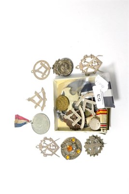 Lot 53 - Masonic white metal jewels, Scottish brooches, silver lockets etc.