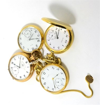 Lot 74 - A gold plated pocket watch signed Thos Russell and three gilt metal pocket watches (4)