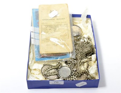 Lot 76 - A group of bracelets and necklaces stamped 925, silver fob, silver snuff, mounted coins etc.