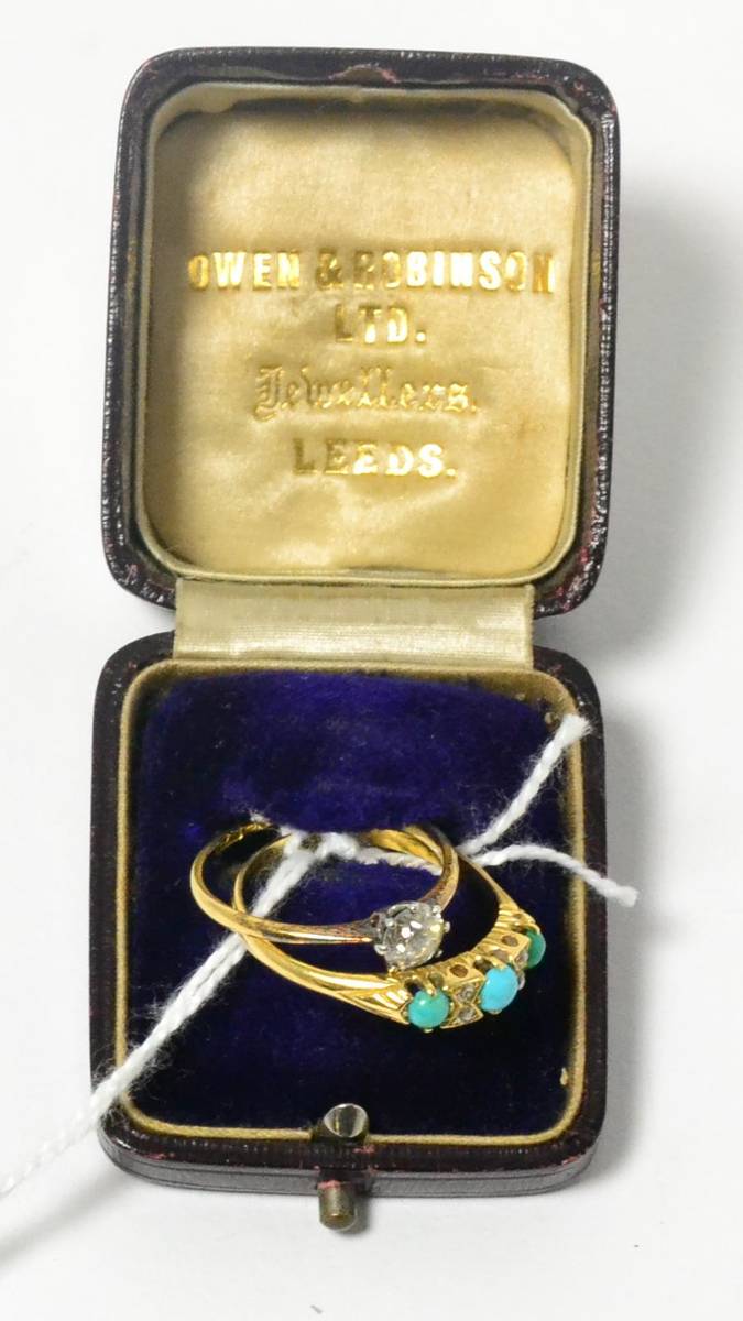 Lot 103 - A diamond solitaire ring, 0.60 carat approximately and an 18ct turquoise and diamond ring