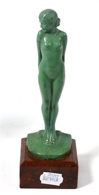Lot 115 - Art Deco enamelled metal figure of a nude woman, marble base