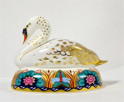 Lot 127 - Royal Crown Derby swan paperweight, silver coloured stopper