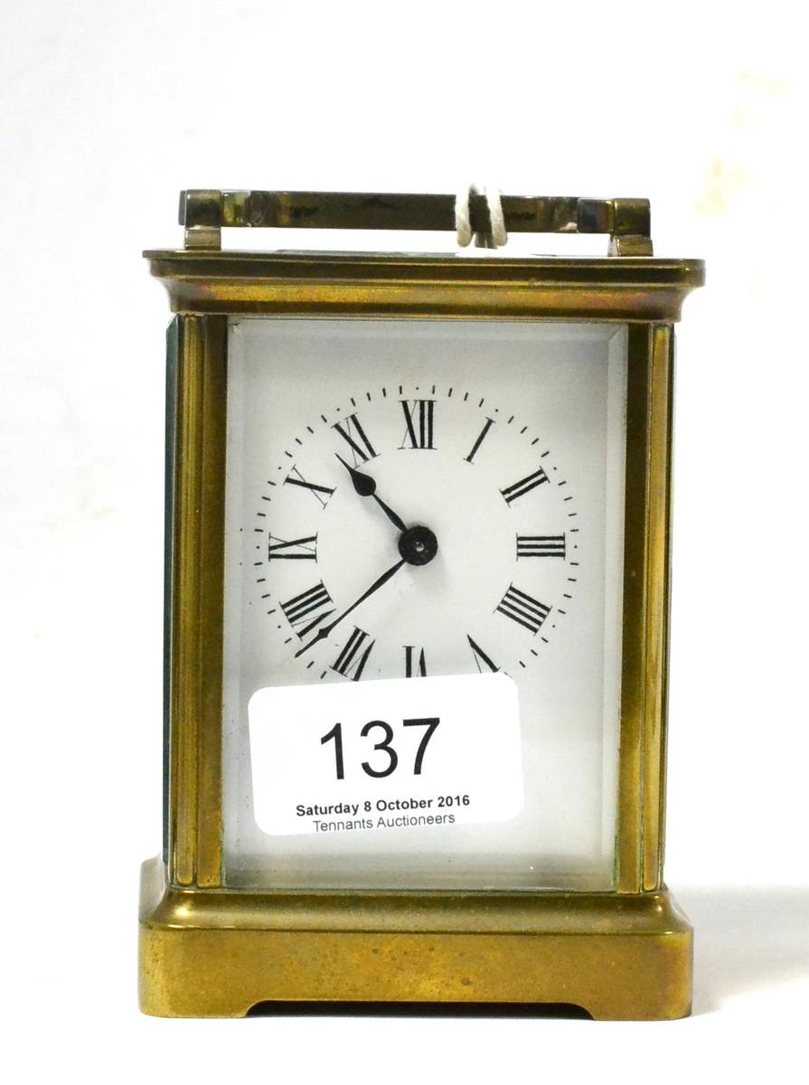 Lot 137 - Brass cased carriage timepiece