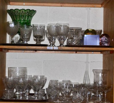 Lot 169 - A large quantity of cut and etched glasses, paper weights etc (on two shelves)