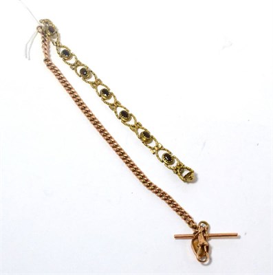 Lot 184 - An Albert chain stamped '375' and a garnet set bracelet
