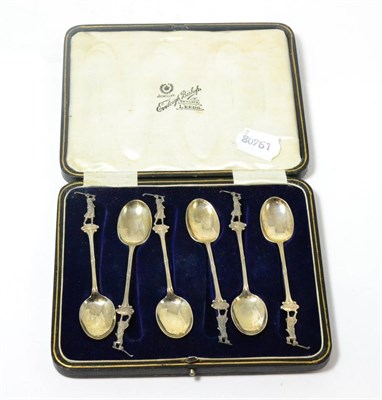 Lot 192 - A set of six silver golfing spoons, Birmingham 1921, by L S, one with damage