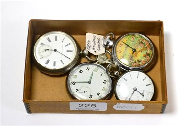 Lot 225 - A military pocket watch, a pocket watch with case stamped fine silver, a Smiths Jamboree...