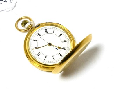 Lot 234 - An 18ct gold full Hunter chronograph pocket watch, movement signed Harry Le Moine, Blackburn