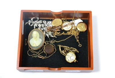 Lot 247 - A 9ct gold circular locket, a 9ct gold oval locket, 9ct gold lady's wristwatch, plated...