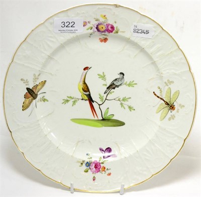 Lot 322 - An early 19th century porcelain plate, possibly Coalport, painted with birds and flowers in the...