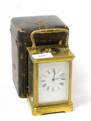 Lot 326 - A brass striking carriage clock, back plate stamped H J for Henri Jacot