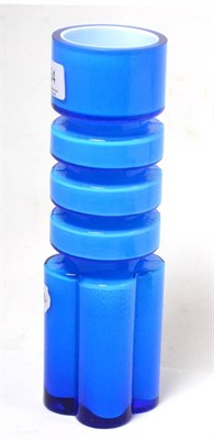 Lot 334 - An Alsterfors glass vase by Per-Olof Strom, blue cased white ripple ring neck