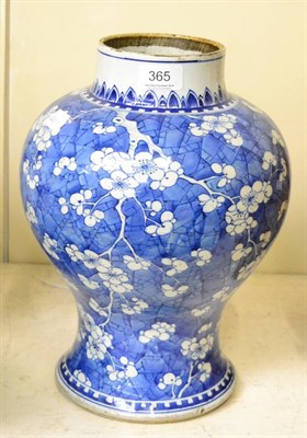 Lot 365 - Chinese blue and white baluster vase painted with prunus and cracked ice pattern
