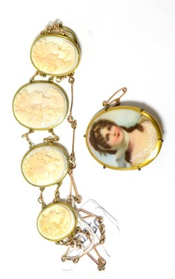 Lot 388 - A cameo necklace and a portrait miniature brooch (2)