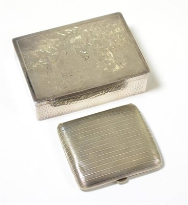 Lot 390 - A Continental Art Deco 925 standard silver cigarette case, engine turned, 9.5cm and a silver plated