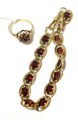 Lot 392 - A 9ct gold garnet bracelet and ring