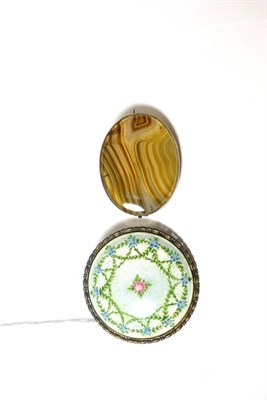 Lot 397 - A guilloche enamel brooch and a banded agate brooch (2)