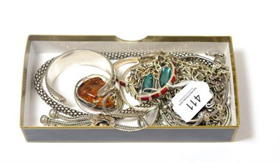 Lot 411 - A quantity of silver jewellery, including Mexican white metal, bracelets and necklaces