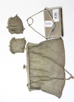 Lot 436 - A silver mesh evening bag, two purses and an envelope form case (4)