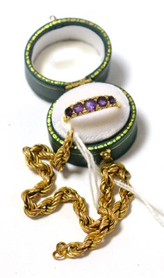 Lot 439 - A 9ct gold rope chain bracelet (a.f.) and an amethyst ring