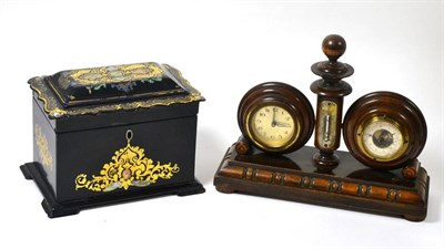 Lot 457 - Papier mache tea caddy and clock/barometer