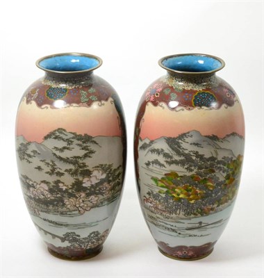 Lot 473 - A pair of early 20th century Japanese cloisonne enamel vases