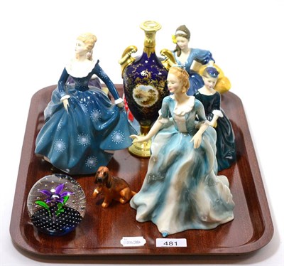 Lot 481 - Five Royal Doulton ladies, Affection, Elyse, Fragrance, Cherie and Yvonne, a Doulton dog, Caithness