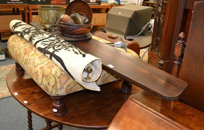 Lot 1068 - A large upholstered footstool, small wall hanging, quantity of treen bowls, Chinese bronze...