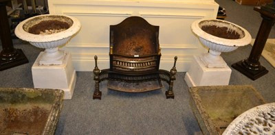 Lot 1180 - Pair of cast iron urns on pedestals