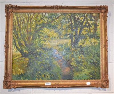 Lot 1196 - Rowel Boyd Friers (1920 -1998), Irish, oil on canvas, study of a riverbank in summertime, 49 by...