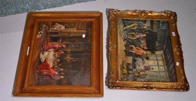 Lot 1208 - A La Sante Du Chef', print of cardinals, together with another print, tavern scene (2)