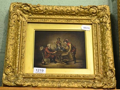 Lot 1219 - 19th century school, Tavern scene, oil on board, in a gilt frame