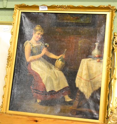 Lot 1223 - H Ruland?, lady in an interior drinking a glass of wine, signed and dated (18)94, oil on canvas