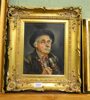 Lot 1224 - Rosemarie Gartner (b.1918) Portrait of a German gentleman, half length drinking from a tankard...