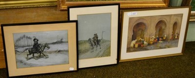 Lot 1233 - Gordon F Browne RI (20th century) D' Artagnan travelling on a road, initialled, watercolour,...