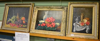 Lot 1249 - Anthony Barrs, three still life studies of fruit, oils on canvas, each signed and framed