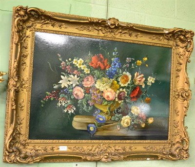 Lot 1268 - Dutch school (19th/20th century) still life of flowers in a vase, unsigned, oil on board, gilt...