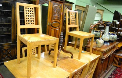 Lot 1298 - A set of six Old Mill oak dining chairs, by the Knight family, with carved overlapping lattice work