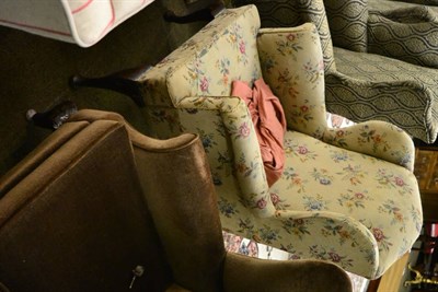 Lot 1346 - An oak framed Georgian style wing armchair