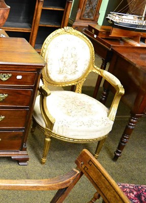 Lot 1415 - Louis XVI style gilt armchair